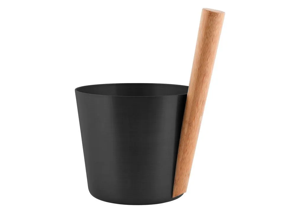 [HAC-04050007] Rento sauna bucket aluminium, Black, with bamboo handle