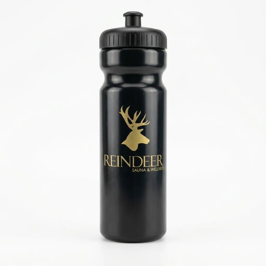 Reindeer, sportbidon ZWART plastic 750ml - GOUDEN OPDRUK
